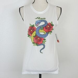 *NWT* POISON Band White Sleeveless Tank w/Front Vibrant Graphic, size Small